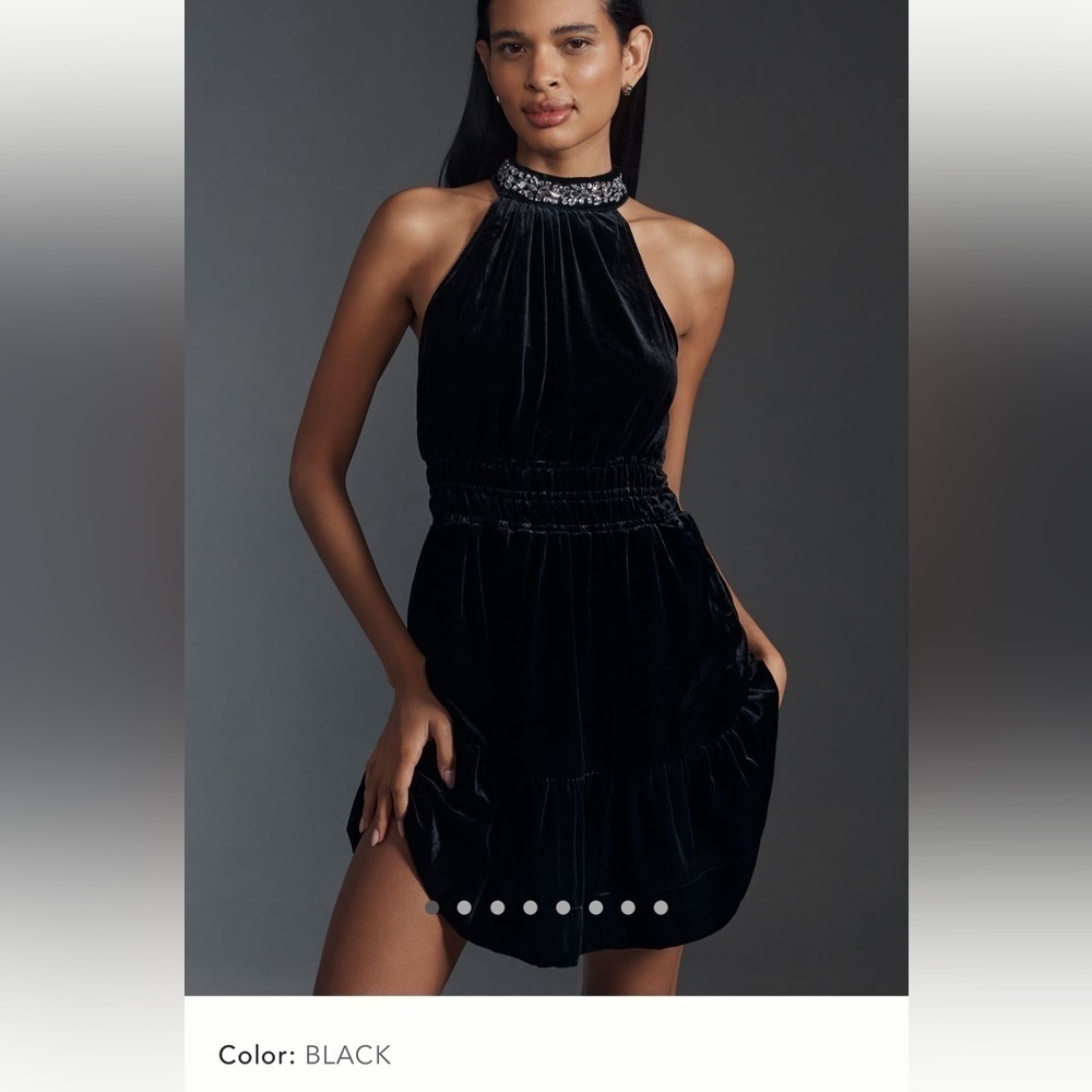 NWT new large Anthropologie somerset velvet halter dress jewel beaded neck